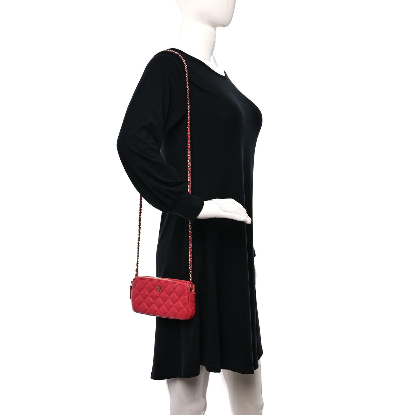 Caviar Quilted Small Clutch With Chain Pink