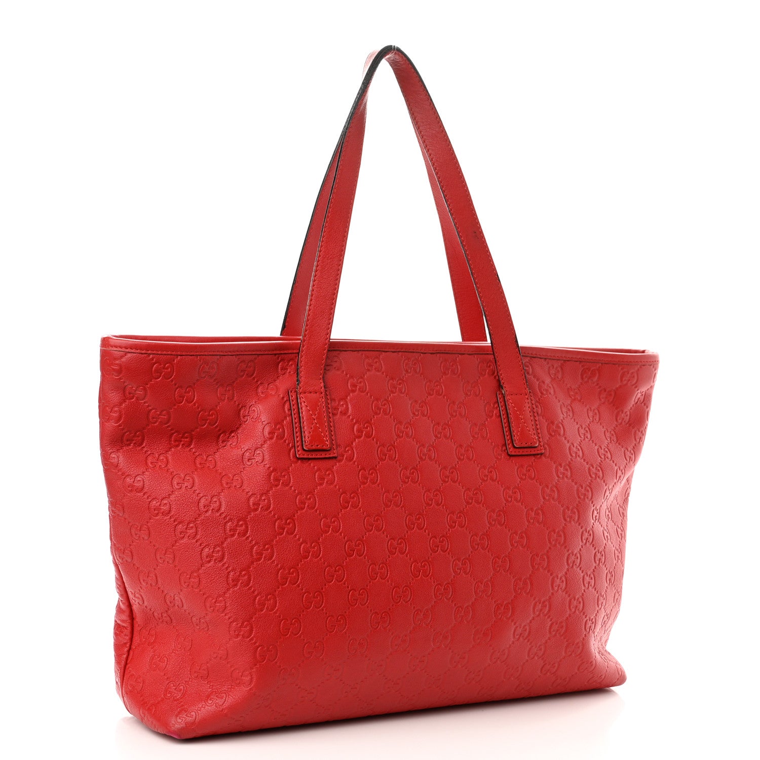 Gucci Guccissima Medium Zippered Shopping Tote Red 3 of 12