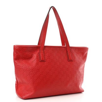 Gucci Guccissima Medium Zippered Shopping Tote Red 3 of 12