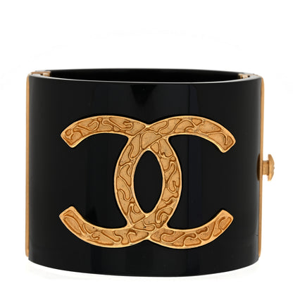 Chanel Resin CC Paris Button Cuff Bracelet Black Gold 1 of 5