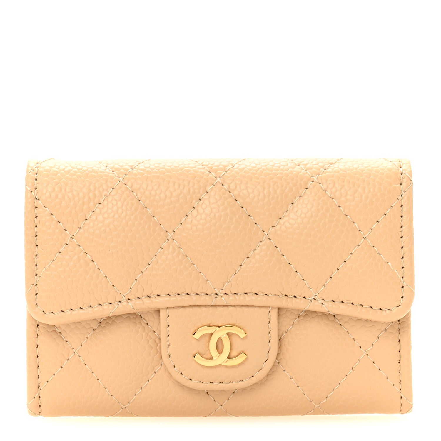 Chanel Caviar Quilted Flap Card Holder Wallet Beige 1 of 9