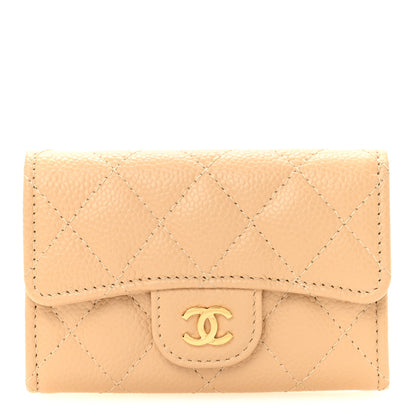 Chanel Caviar Quilted Flap Card Holder Wallet Beige 1 of 9