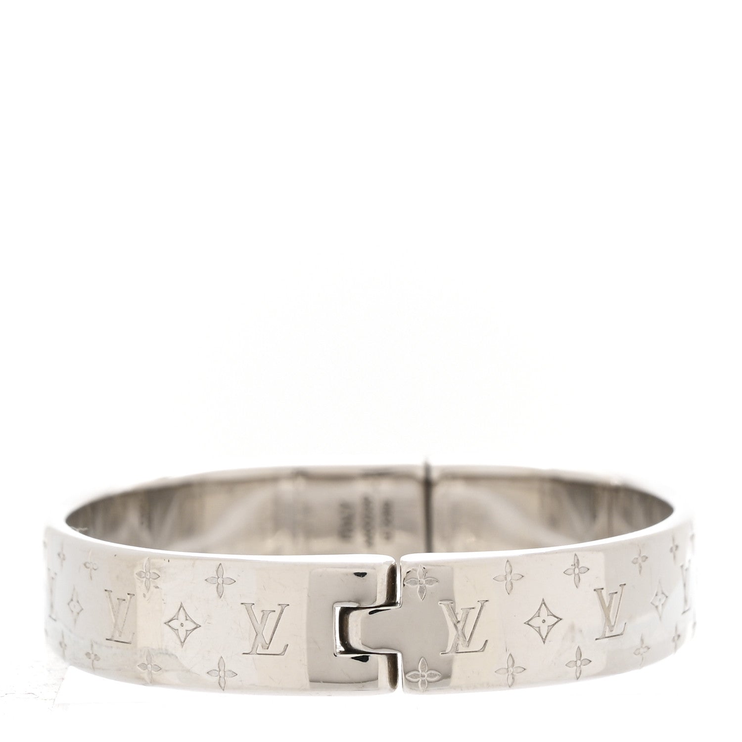 Louis Vuitton Brass Palladium Plated Nanogram Cuff S Silver 3 of 6