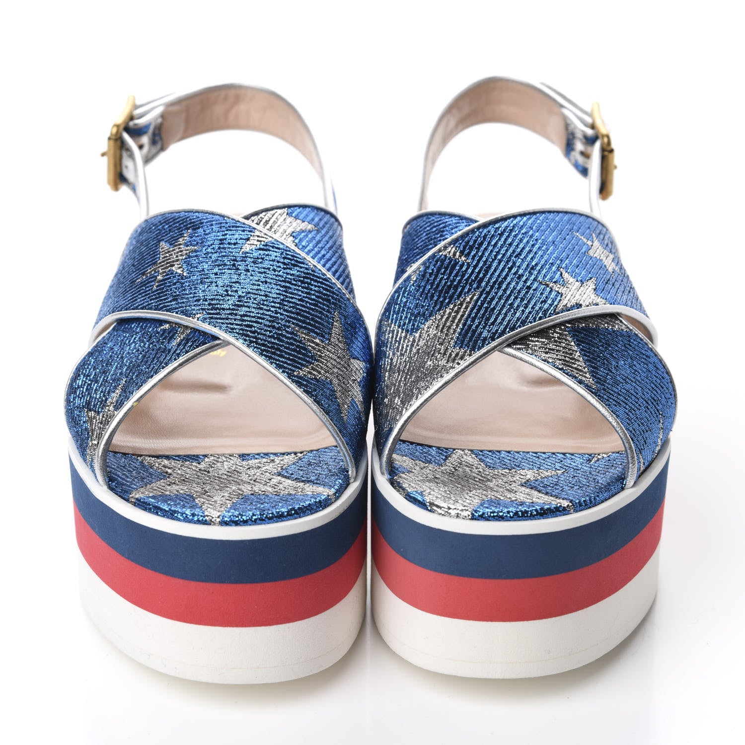 Gucci Lurex Starry Sky Crossover Platform Sandals 37.5 Bleuette Silver 2 of 9