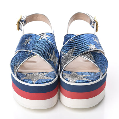 Gucci Lurex Starry Sky Crossover Platform Sandals 37.5 Bleuette Silver 2 of 9