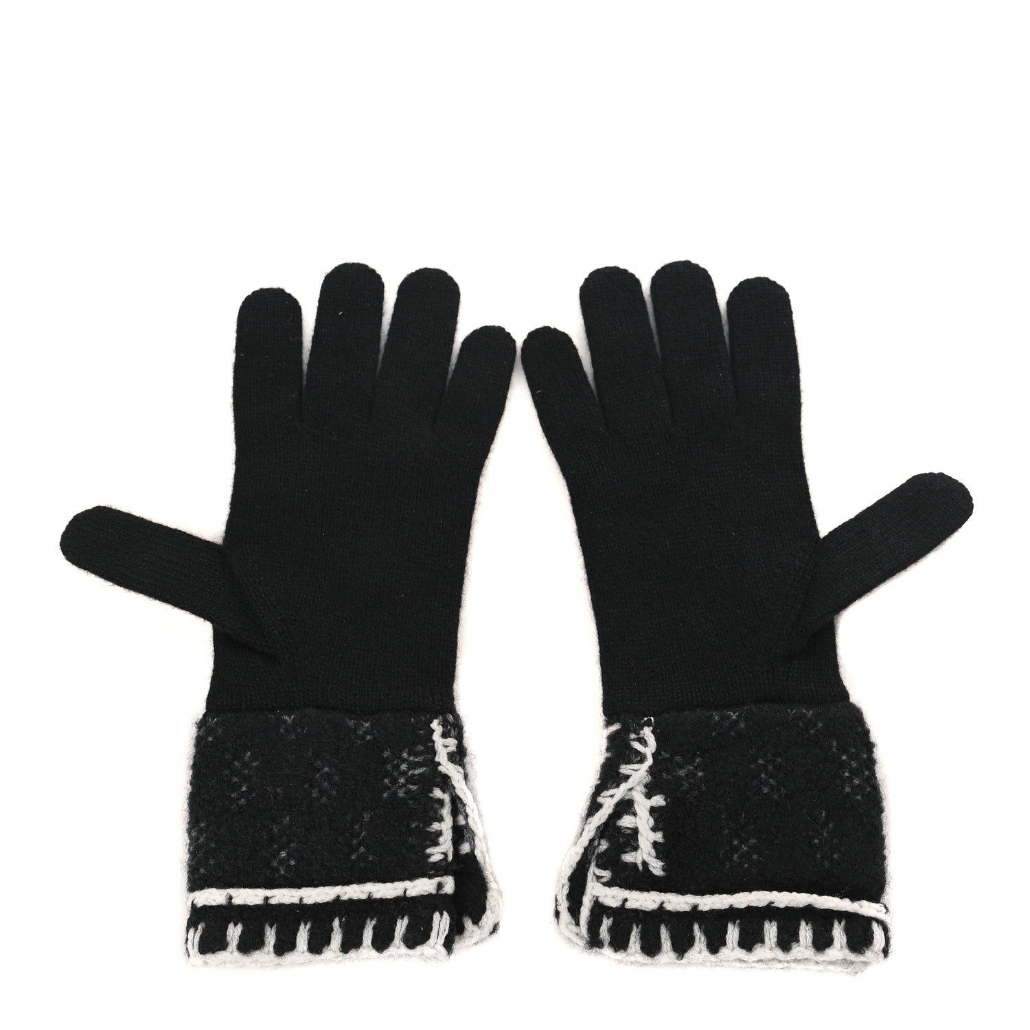 Chanel Cashmere Blend CC Gloves Black White 2 of 4