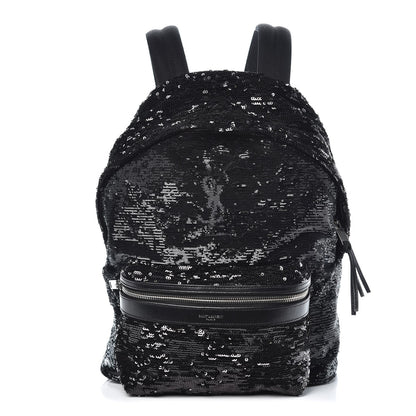 Saint Laurent Canvas Sequins Mini City Backpack Black Silver 1 of 8