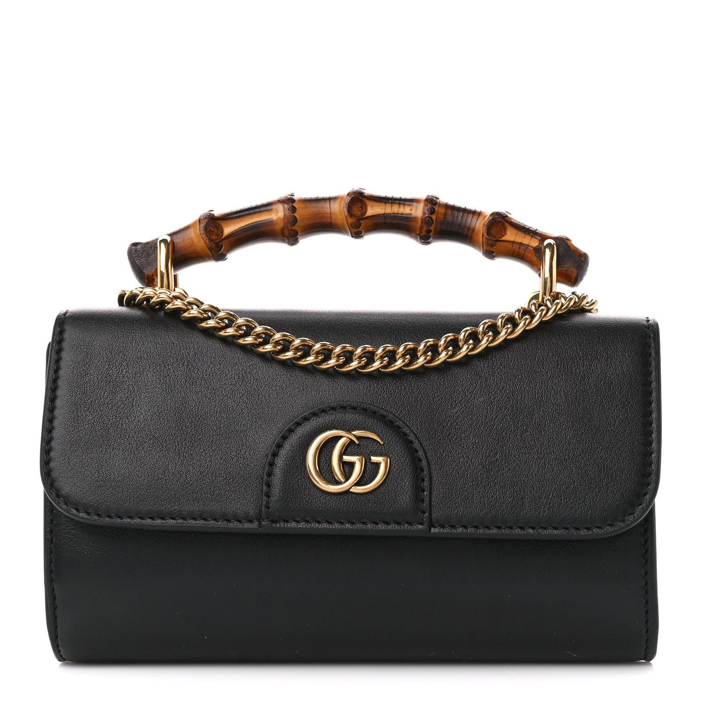 Wonka Grain Calfskin Mini Diana Bamboo Top Handle Shoulder Bag Black