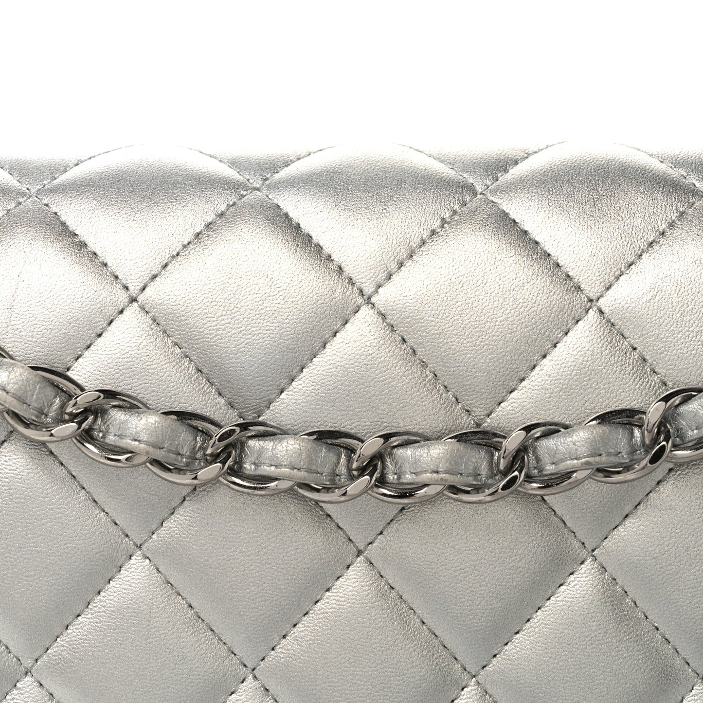 Metallic Lambskin Quilted Jumbo Single Flap Silver