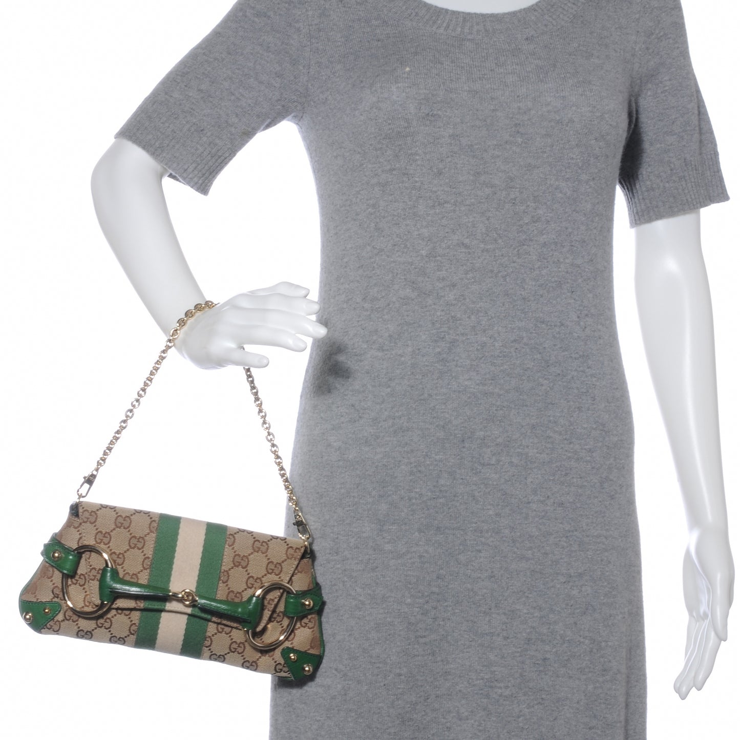 Monogram Web Small Horsebit Chain Clutch Green