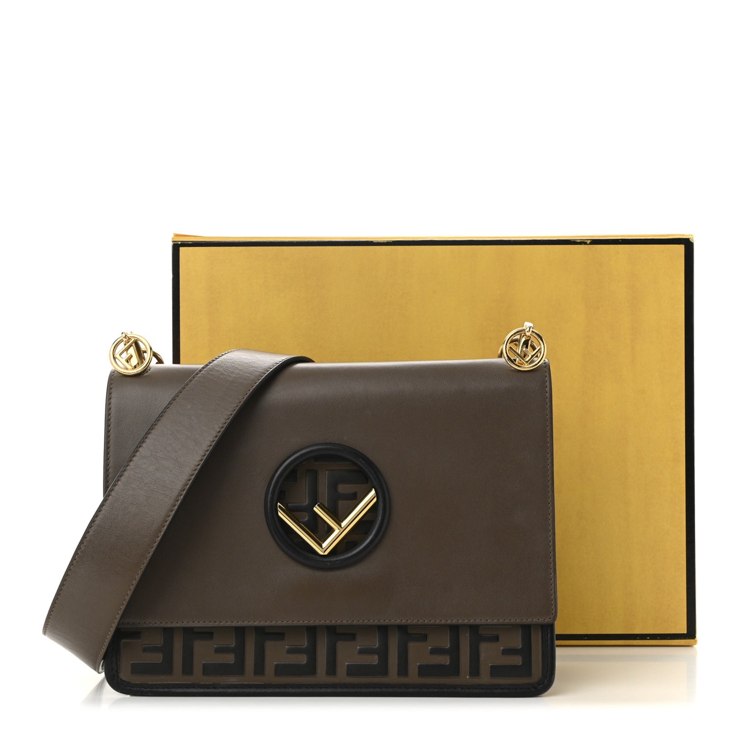Vitello Century F is Fendi Bi-Color FF 1974 Embossed Kan I Shoulder Bag Maya Black
