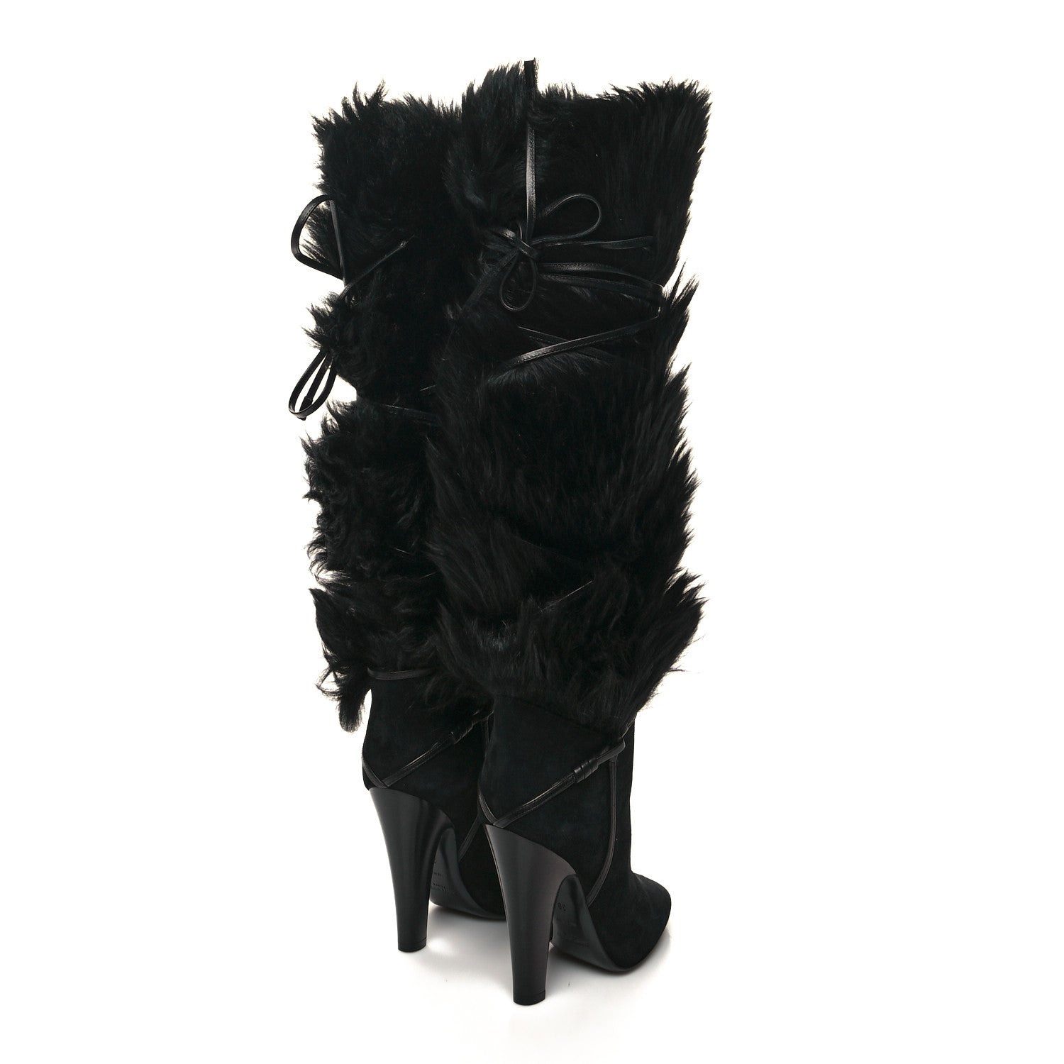 Saint Laurent Suede Faux Fur Jokull 105 Over The Knee Boots 38 Black 4 of 7