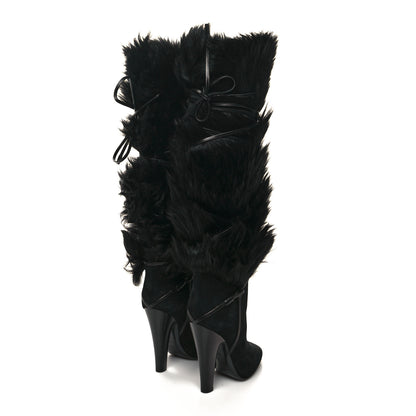 Saint Laurent Suede Faux Fur Jokull 105 Over The Knee Boots 38 Black 4 of 7