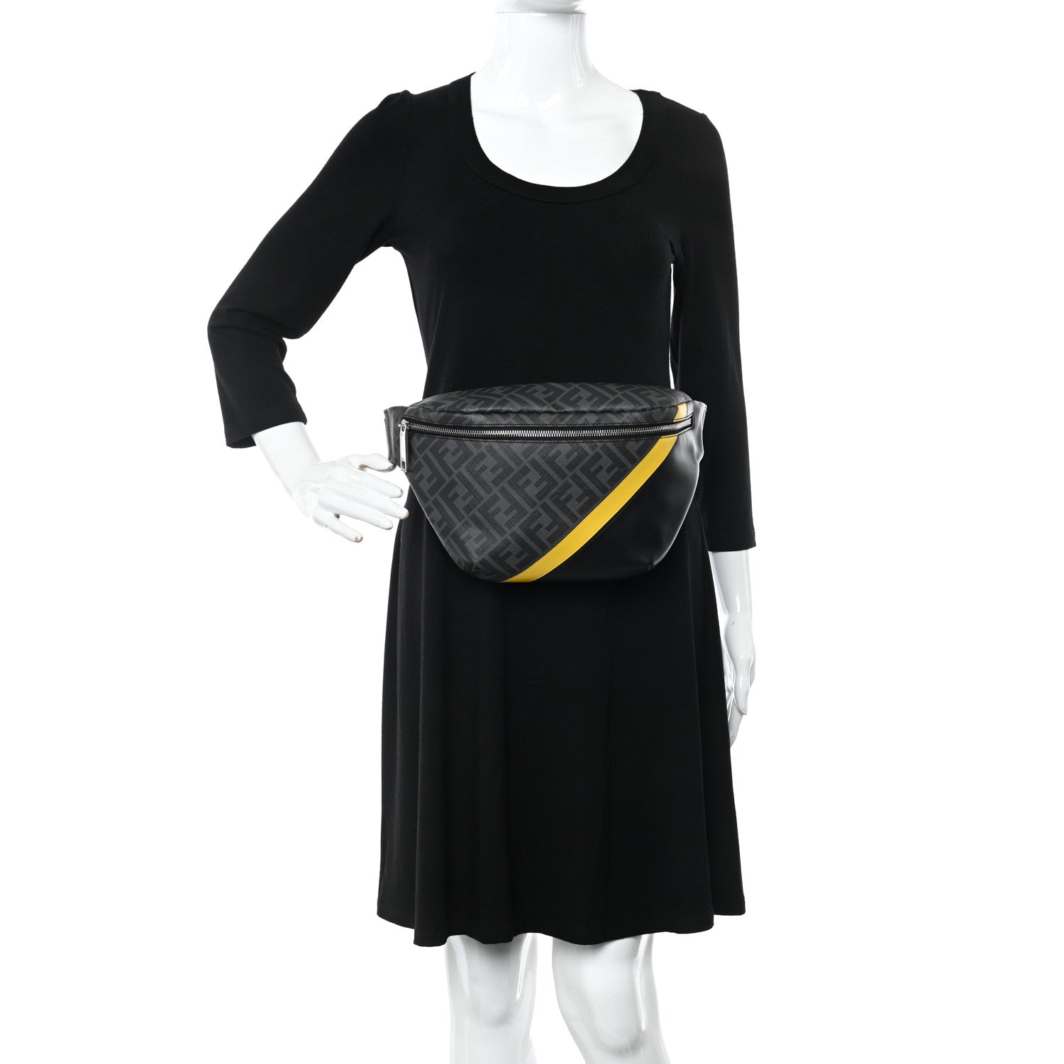 Fendi Glazed Fabric Vitello Liberty FF 1974 Diagonal Belt Bag Black Sunflower 2 of 10