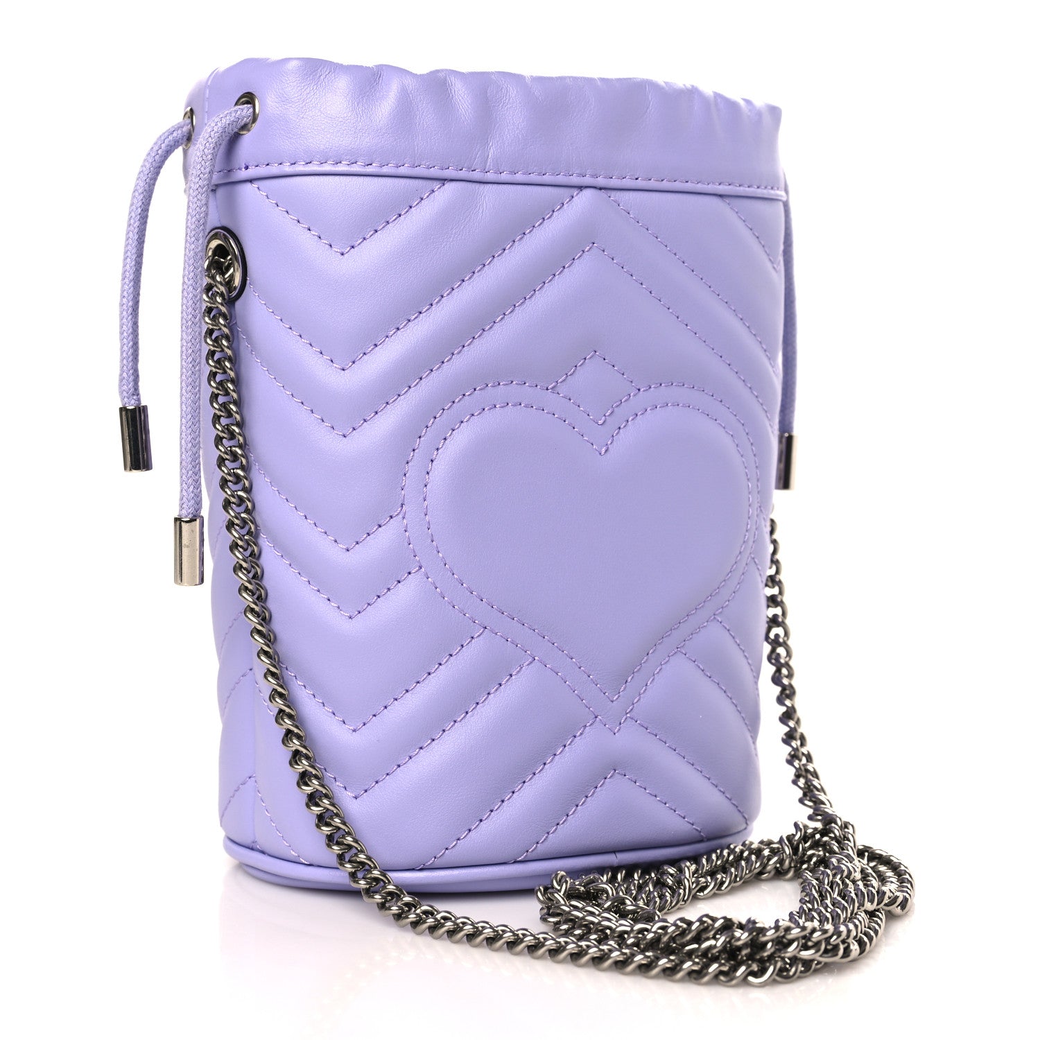 Gucci Calfskin Matelasse Heart Mini GG Marmont 2.0 Bucket Bag Lapis 3 of 10