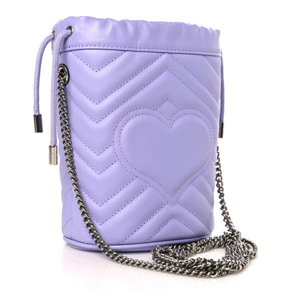 Gucci Calfskin Matelasse Heart Mini GG Marmont 2.0 Bucket Bag Lapis 3 of 10
