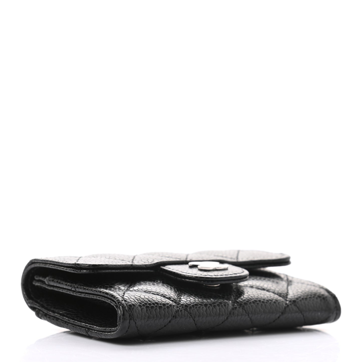 Caviar Quilted Flap Card Holder Wallet Black