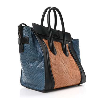 Celine Snakeskin Mini Tri-Color Luggage Blue Brown Multicolor 3 of 9
