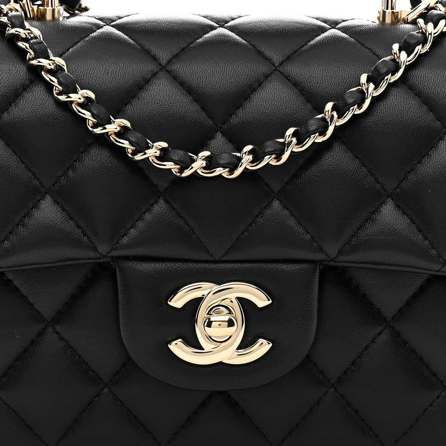 Lambskin Quilted Mini Top Handle Rectangular Flap Black