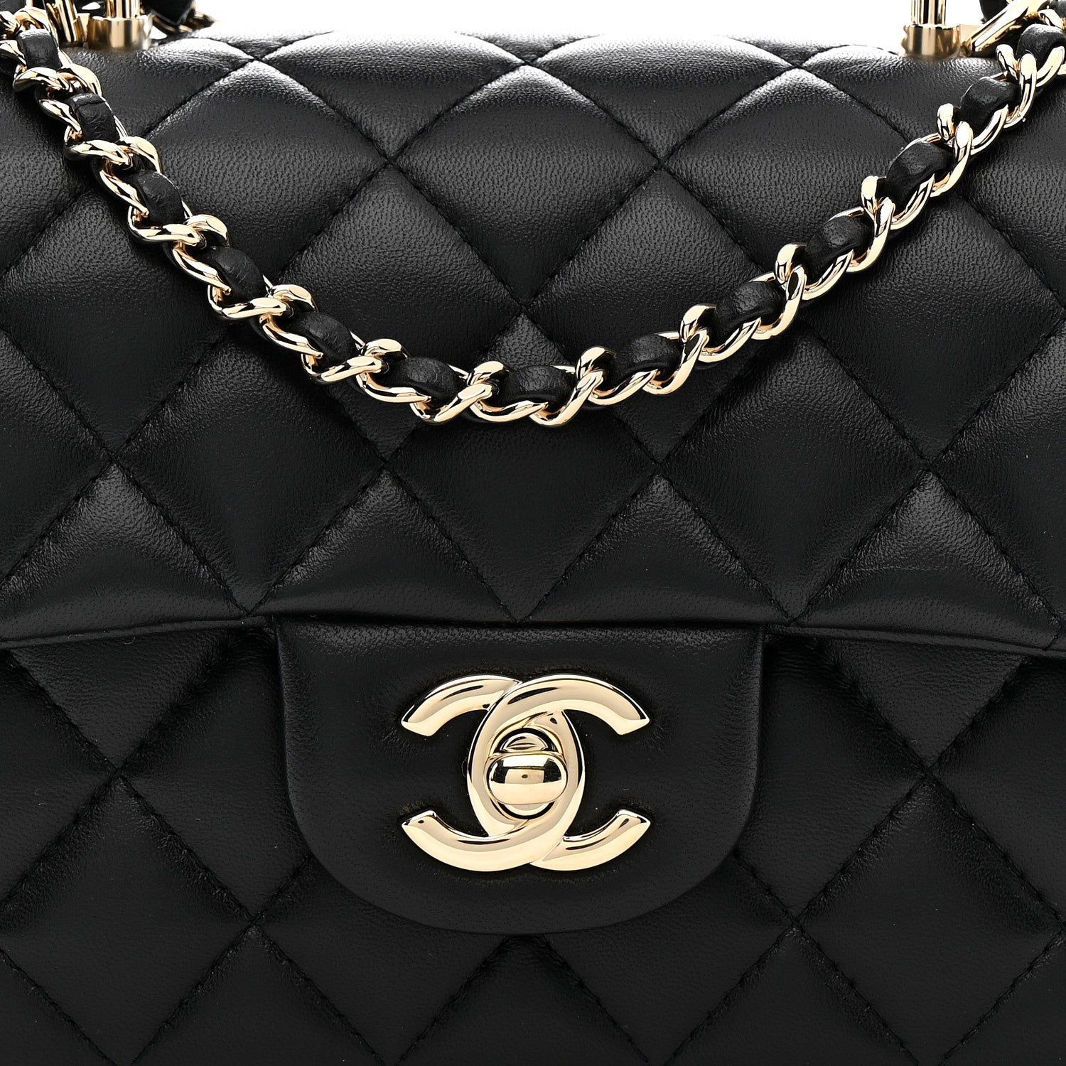 Chanel Lambskin Quilted Mini Top Handle Rectangular Flap Black 8 of 12