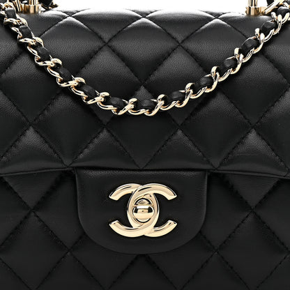 Chanel Lambskin Quilted Mini Top Handle Rectangular Flap Black 8 of 12