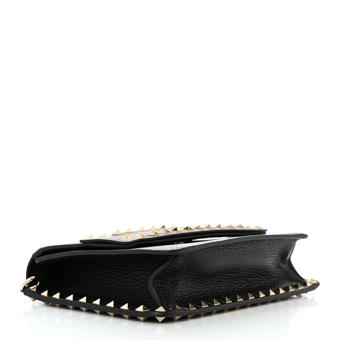 Pebbled Calfskin Rockstud Side Slip Crossbody Black