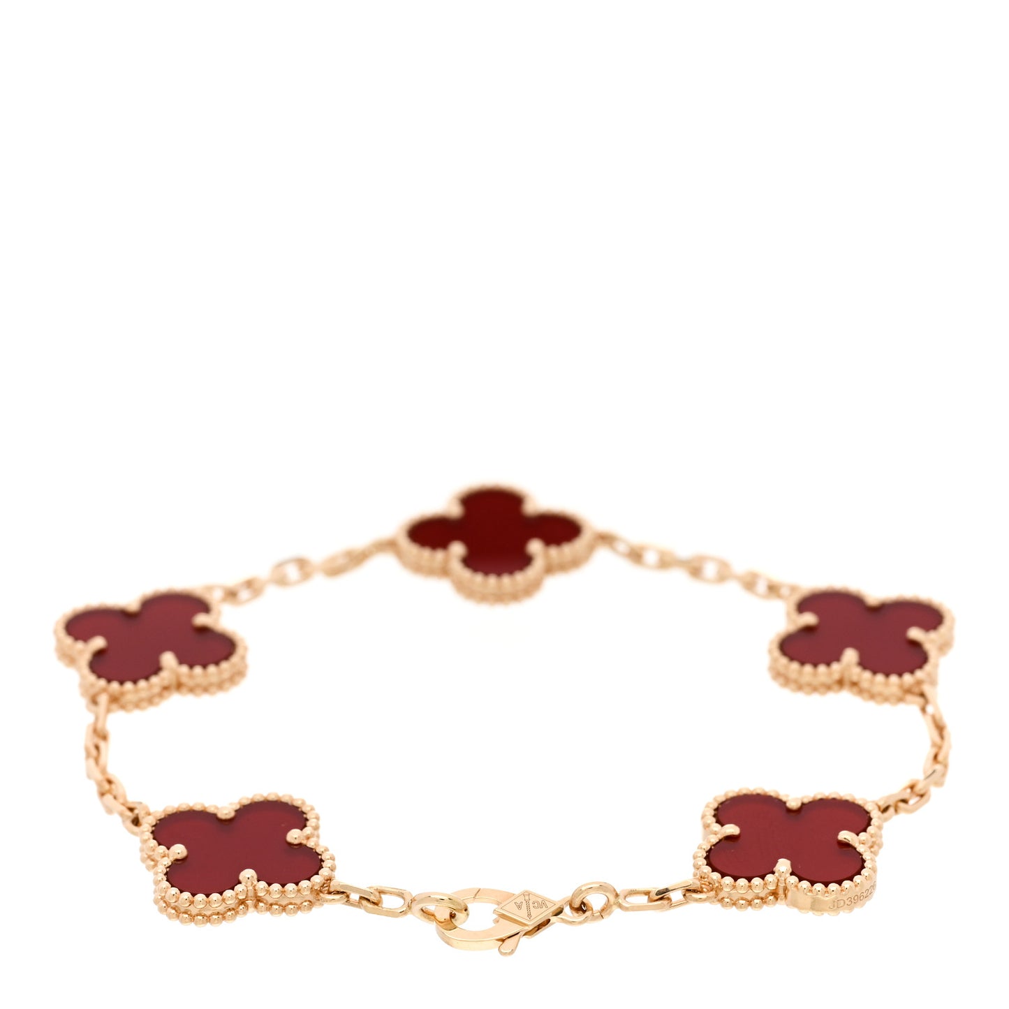 18K Yellow Gold Carnelian 5 Motifs Vintage Alhambra Bracelet