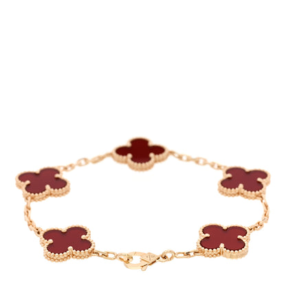 Van Cleef & Arpels 18K Yellow Gold Carnelian 5 Motifs Vintage Alhambra Bracelet 2 of 5
