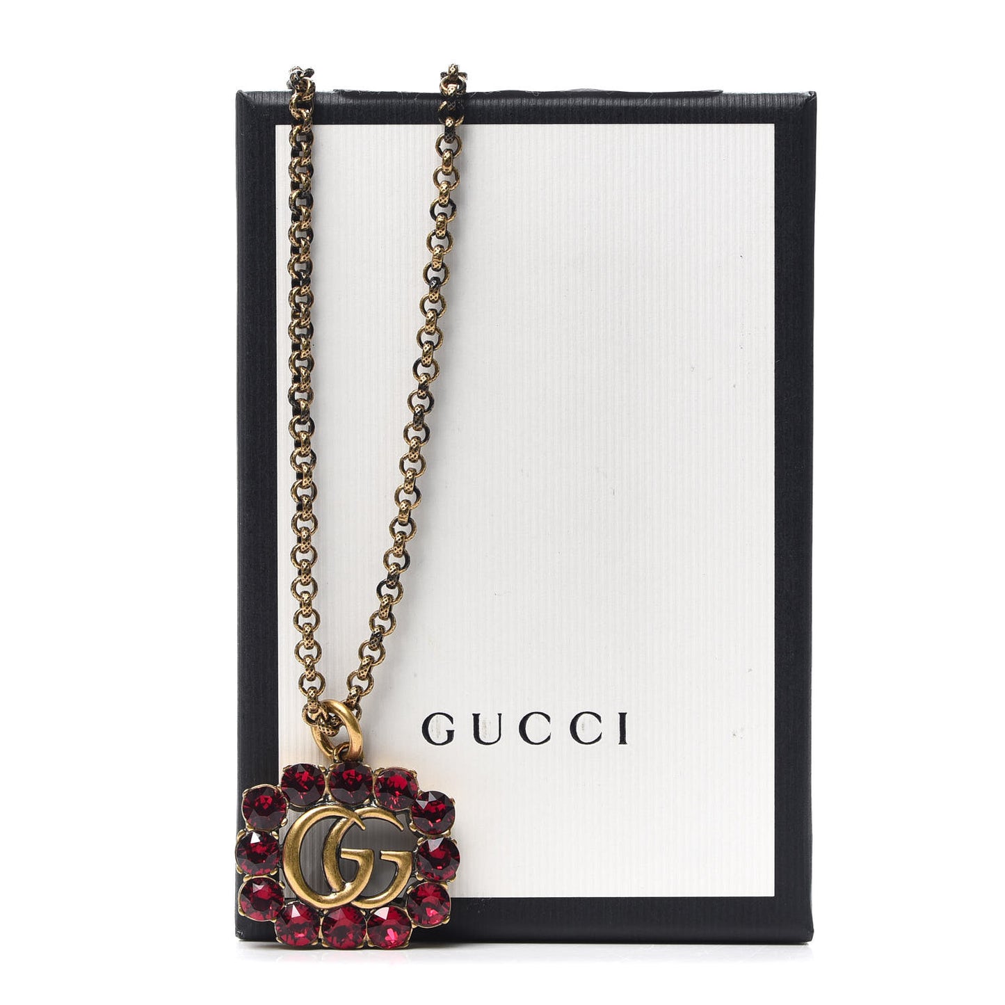 Crystal Embellished Double G Necklace Red Aged Gold