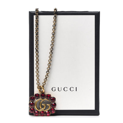 Gucci Crystal Embellished Double G Necklace Red Aged Gold 4 of 4