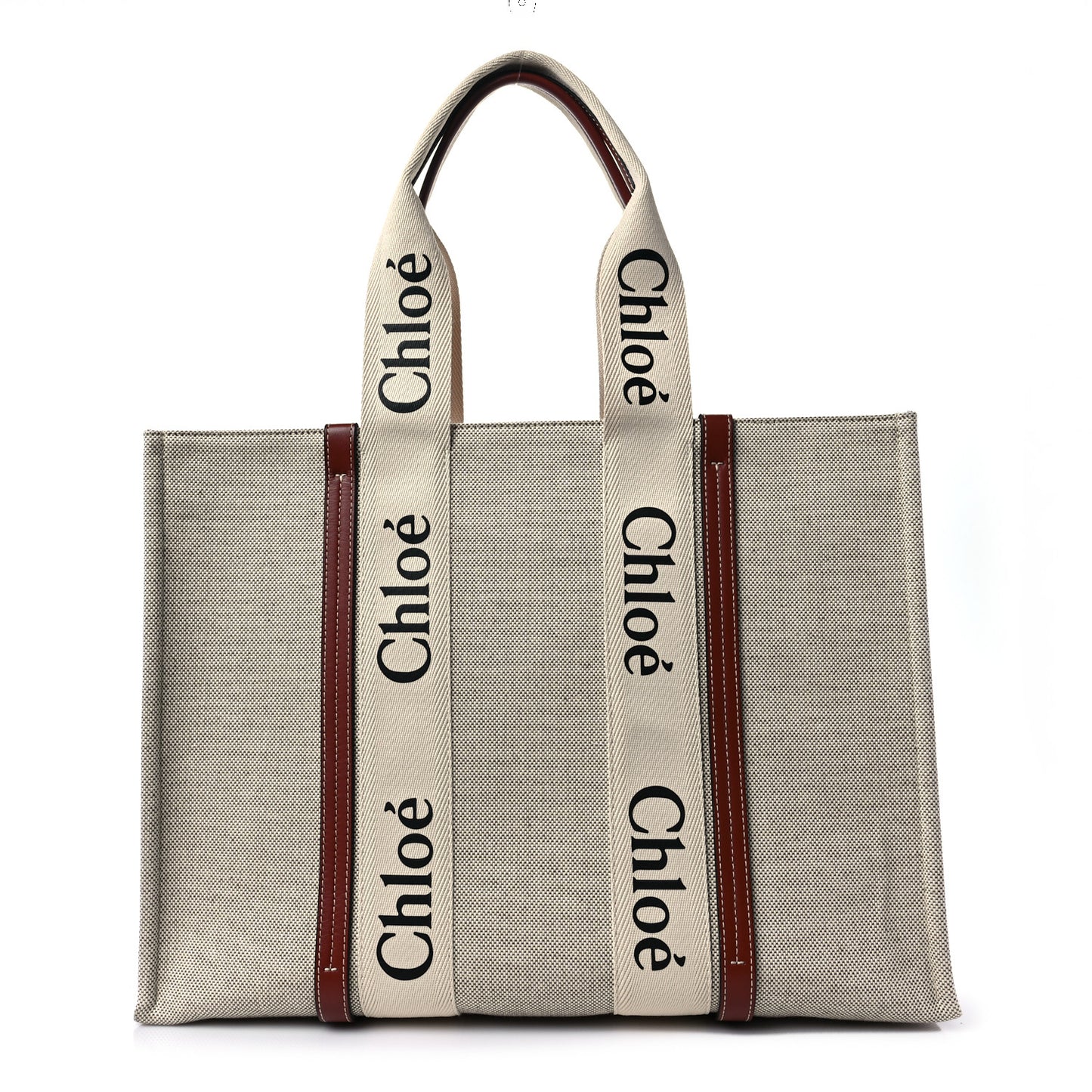 Cotton Calfskin Large Woody Ribbon Tote White Brown