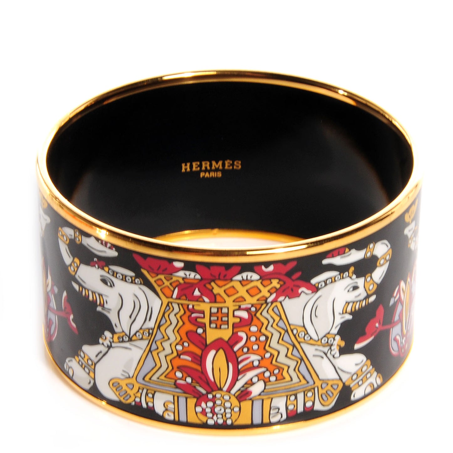 Enamel Printed Elephant Torana Extra Wide Bracelet 70 Black