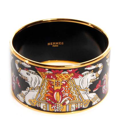 Hermes Enamel Printed Elephant Torana Extra Wide Bracelet 70 Black 1 of 6