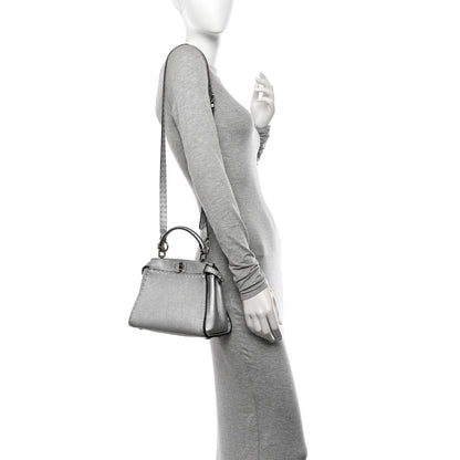 Fendi Cuoio Romano Lux Selleria Mini Peekaboo Iconic Satchel Argento 2 of 9