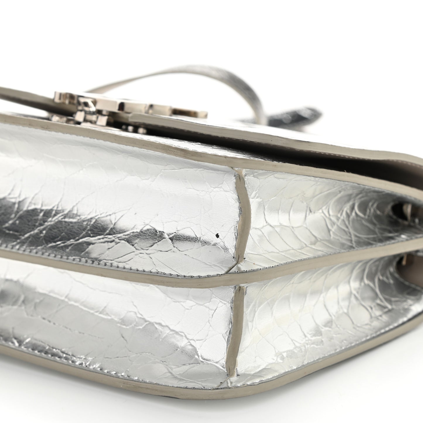 Metallic Patent Crocodile Embossed Small TB Shoulder Bag Silver