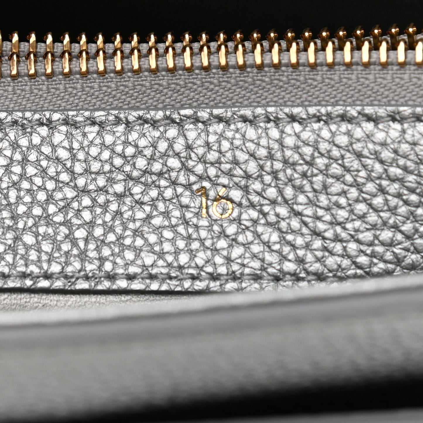 Laminated Grained Calfskin Small 16 Top Handle Bag Silver