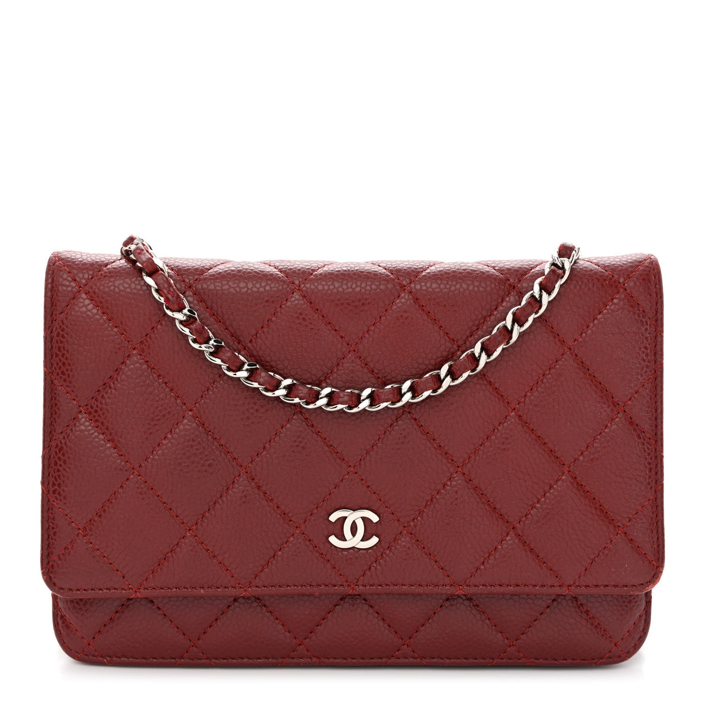 Caviar Quilted Wallet on Chain WOC Burgundy