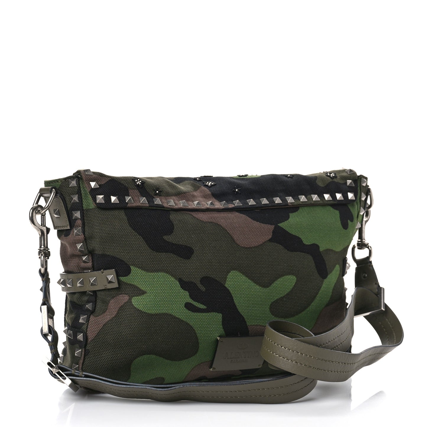 Canvas Camouflage Tattoo Beaded Rockstud Messenger Bag Army Green Brushwood