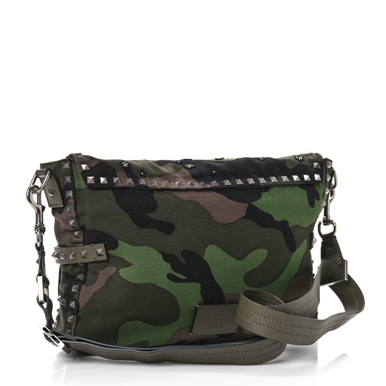 Valentino Garavani Canvas Camouflage Tattoo Beaded Rockstud Messenger Bag Army Green Brushwood 3 of 8