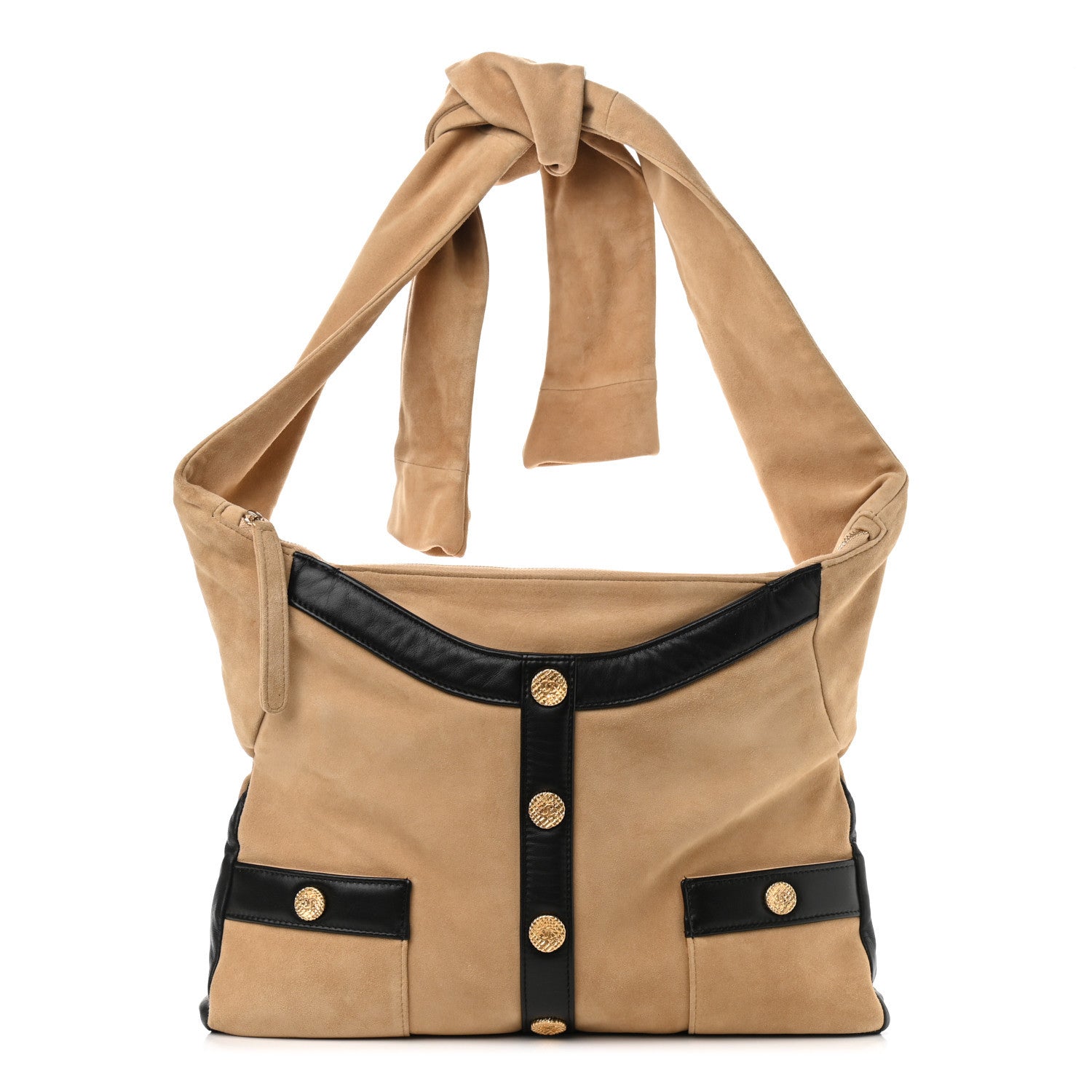Chanel Suede Lambskin Small Girl Bag Beige Black 1 of 11