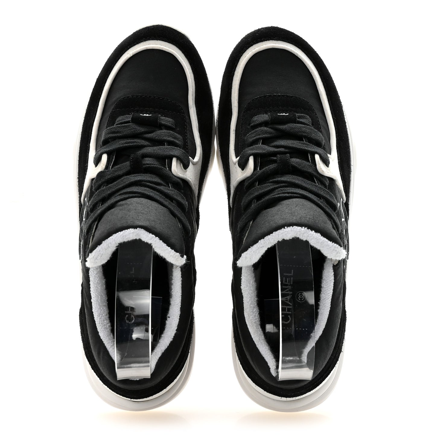 Fabric Calfskin Suede CC Sneakers 36.5 Black White