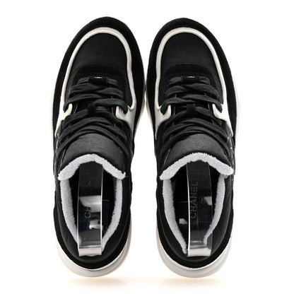 Chanel Fabric Calfskin Suede CC Sneakers 36.5 Black White 2 of 10