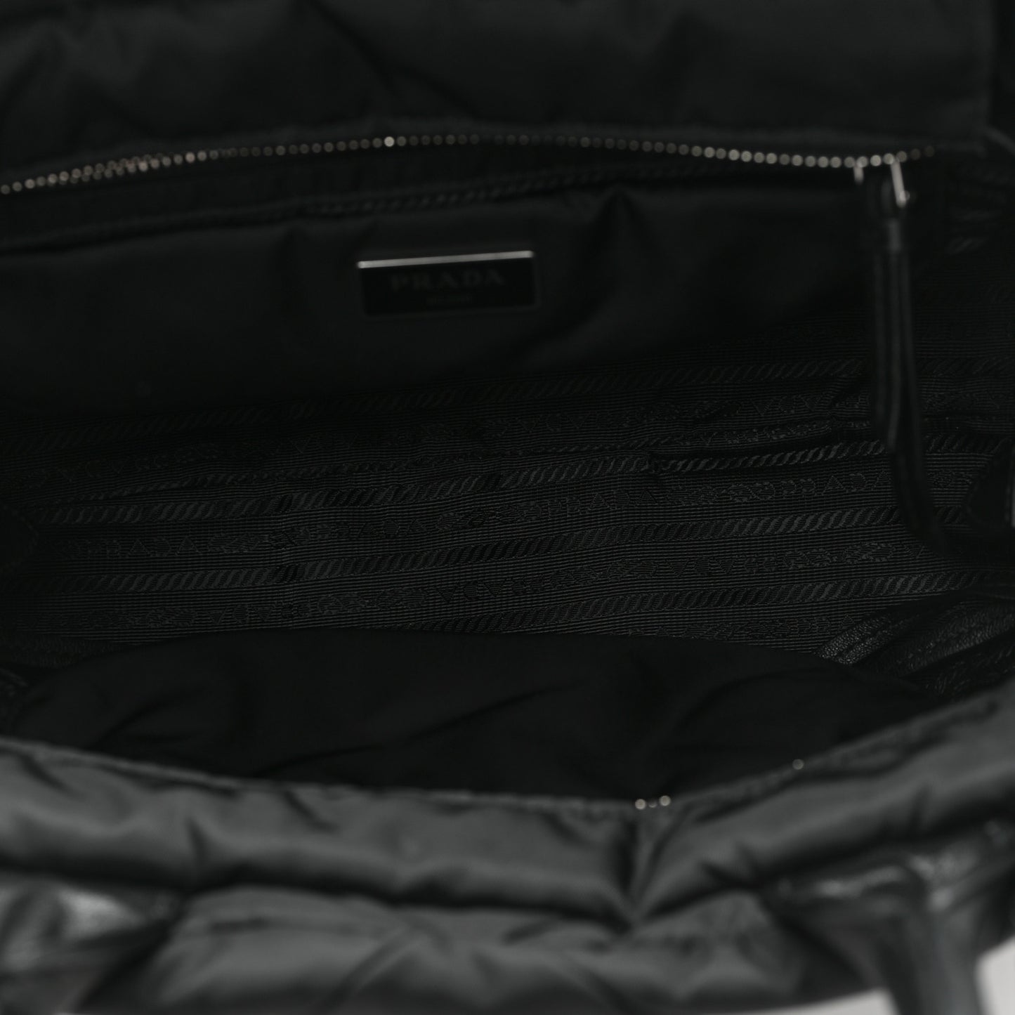 Re-Nylon Nappa Triangle Quilted Padded Small Double Handled Zip Tote Black