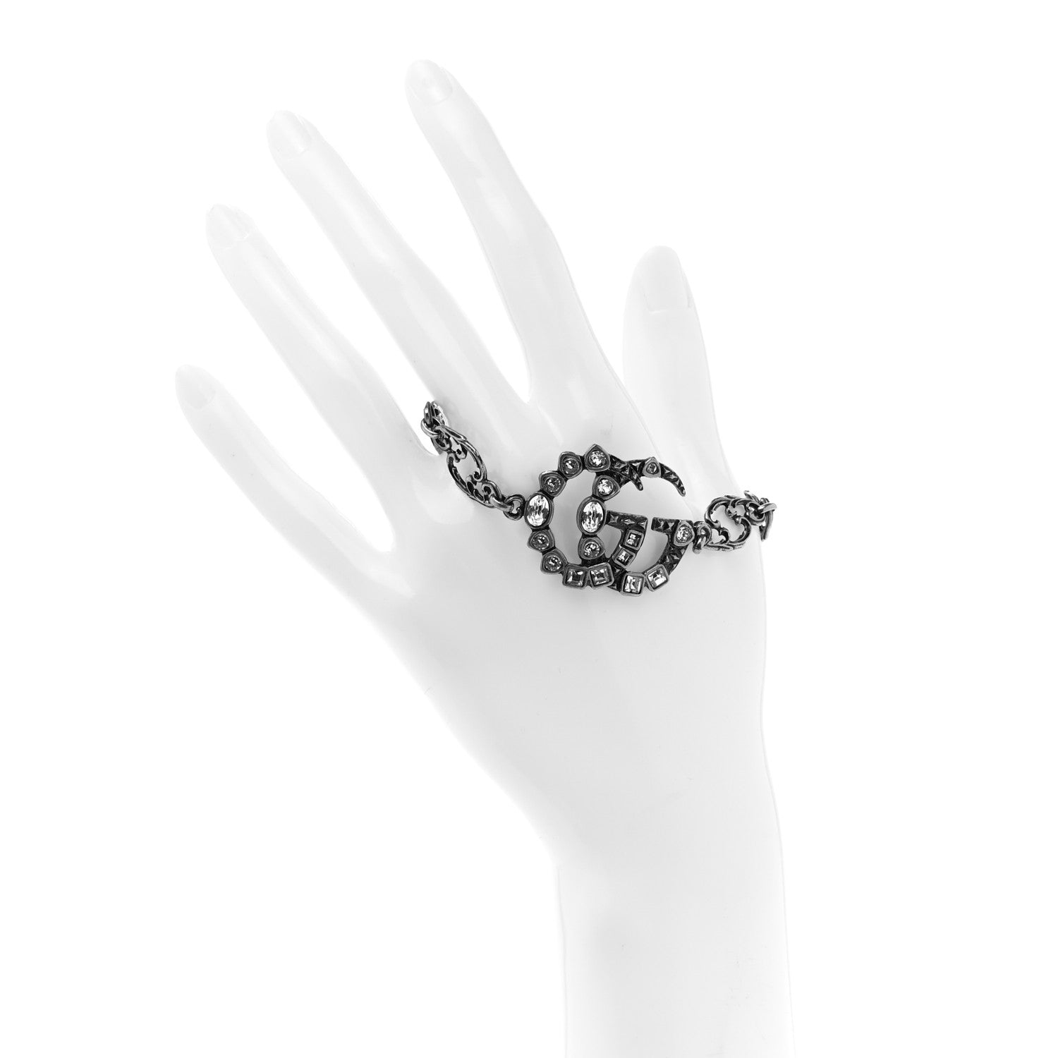 Gucci Oxidized Metal Crystal Double G Bracelet Silver 2 of 6