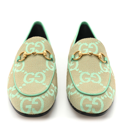 Gucci Canvas Monogram Jumbo GG Nappa Horsebit Womens Jordaan Loafers 37.5 Beige Pepperlight Mint 2 of 9