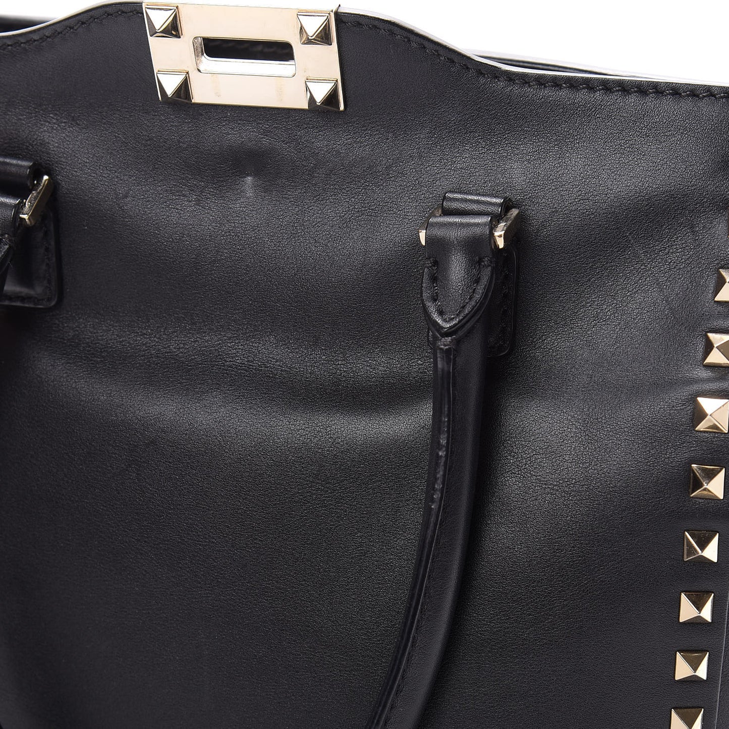 Vitello Rockstud Double Handle Tote Black