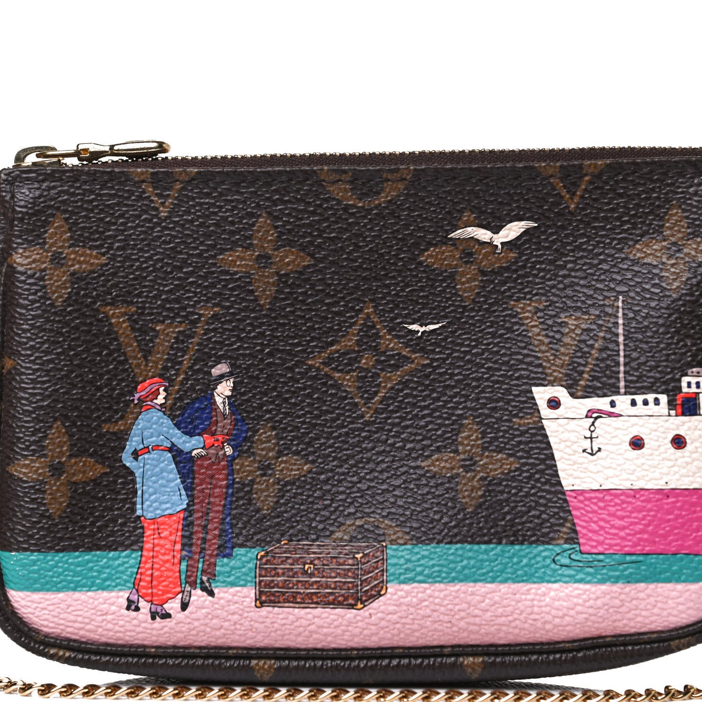 Monogram 2016 Christmas Animation Mini Pochette Accessories Rose Ballerine