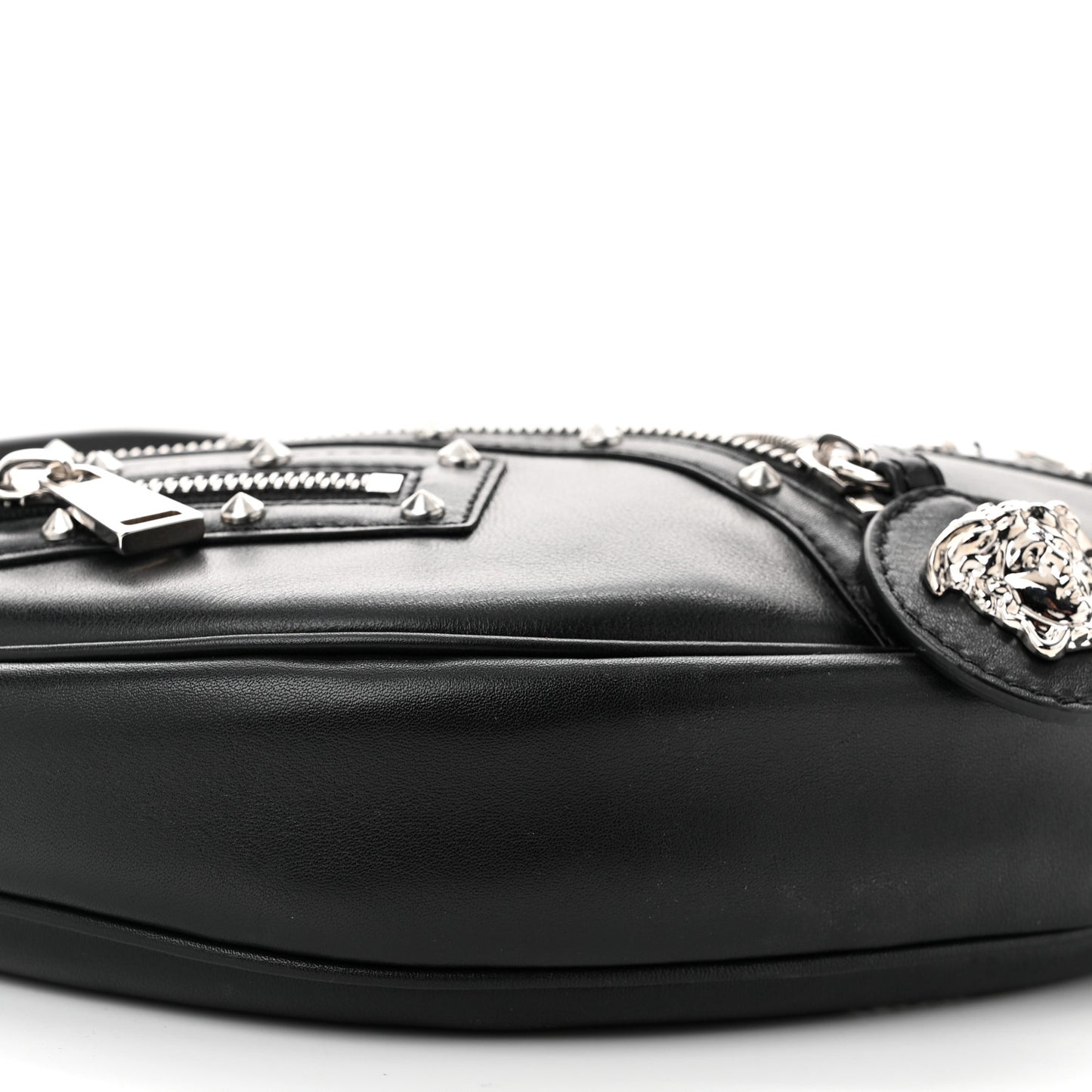 Calfskin Studded Small Repeat Zip Hobo Black