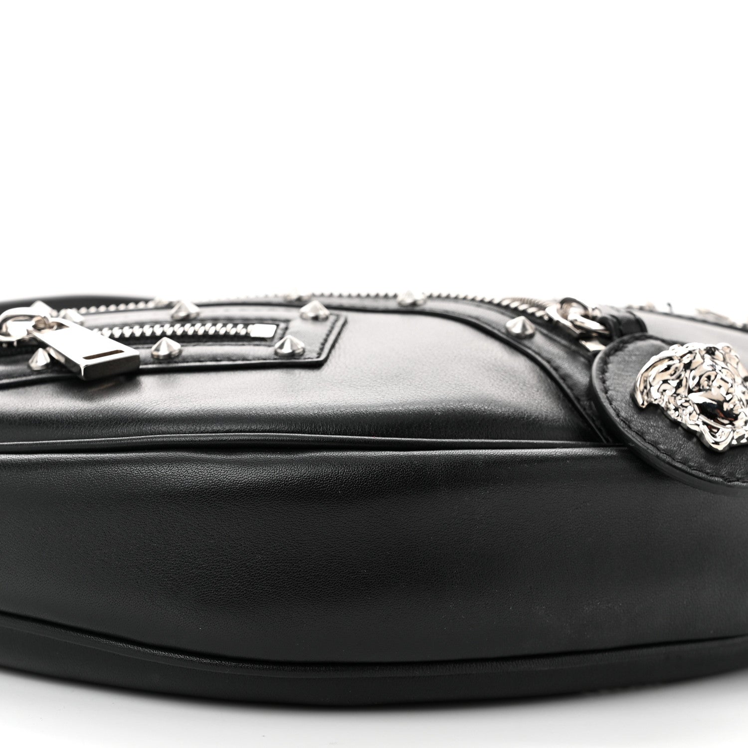 Versace Calfskin Studded Small Repeat Zip Hobo Black 8 of 9