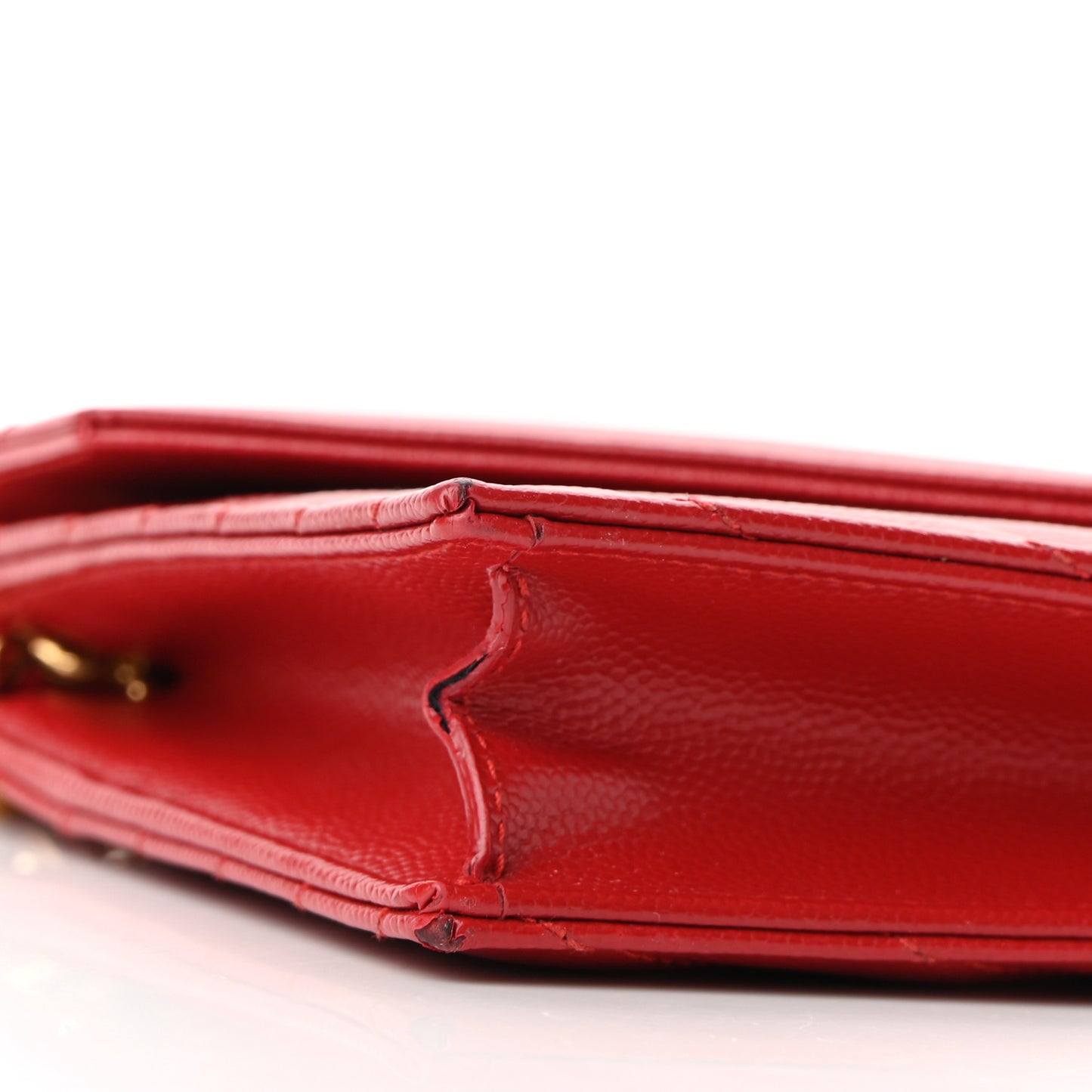 Grain De Poudre Matelasse Chevron Monogram Envelope Chain Wallet New Red